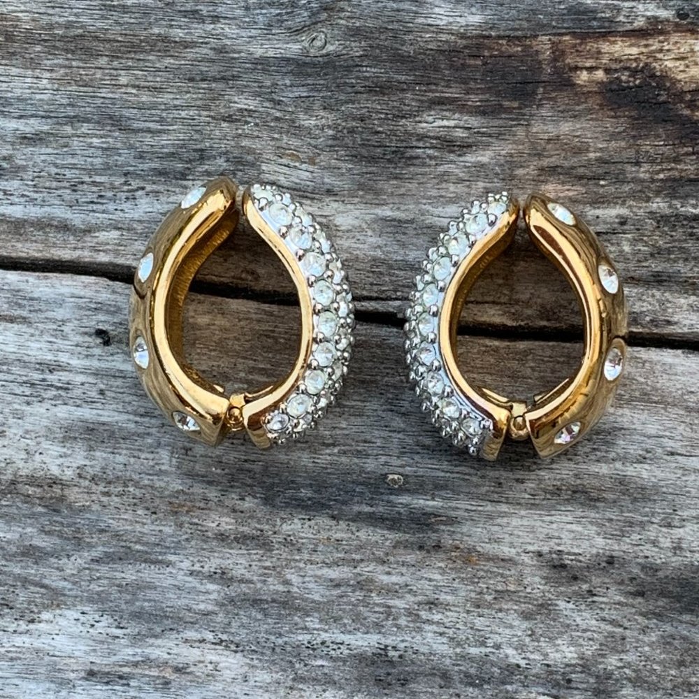 Vintage Gold & Crystal Pave Reversible Clip Ons